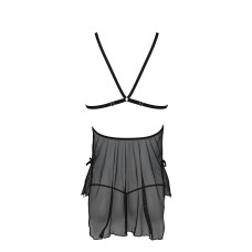 Сорочка со стрингами с заниженной талией, чёрная Passion Deliena Chemise Black, S/M