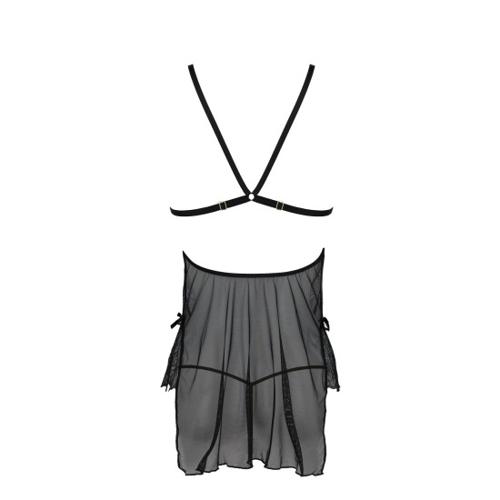 Сорочка зі стрінгами із заниженою талією, чорна Passion Deliena Chemise Black, S/M