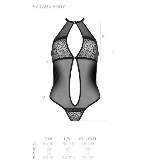 Сетчатое боди с кружевом на груди, чёрное Passion Satara Body Black, L/XL
