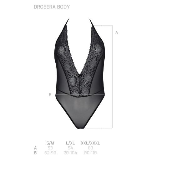 Боди (высокие вырезы, верх на завязках), чёрное Passion DROSERA BODY black, S/M