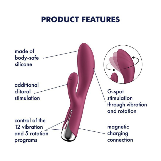 Вібратор-кролик з ротацією, 3 мотори, червоний Satisfyer Spinning Rabbit 1 Red