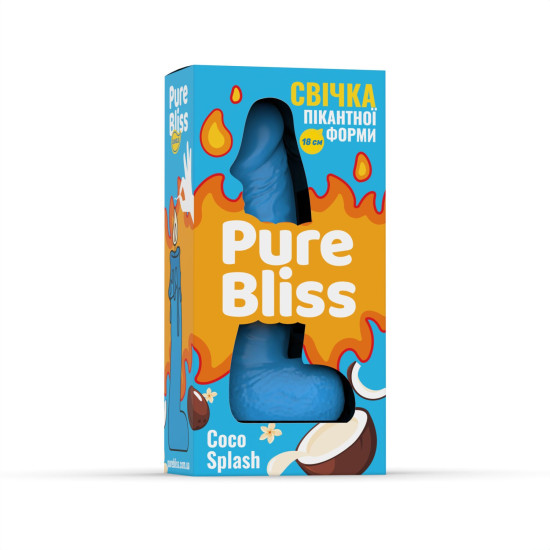 Ароматна свічка у формі члена з ароматом кокосового молока Pure Bliss Blue Coco Splash, 18 cm
