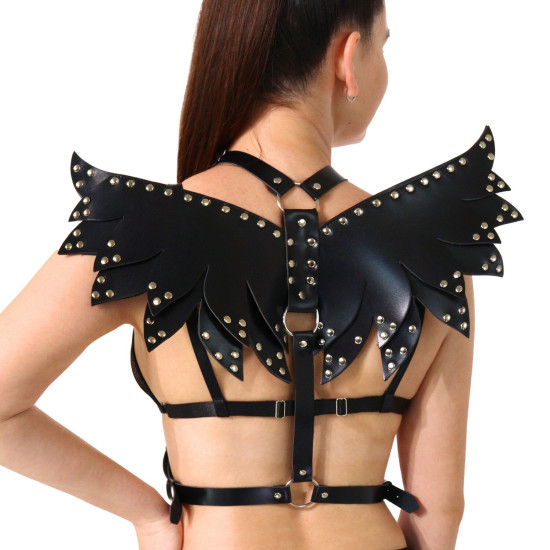 Женская портупея, черная из экокожи Art of Sex Wings, L-2XL