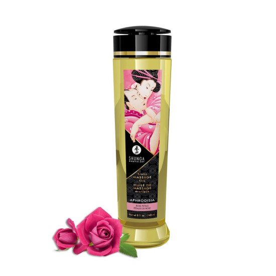 Натуральное увлажняющее массажное масло с ароматом роз Shunga Aphrodisia Roses, 240 ml