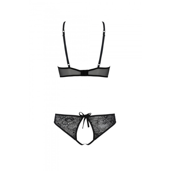 Комплект с ажурным декором и открытым шагом (бра и трусики), черный Passion Ursula Set Black, S/M