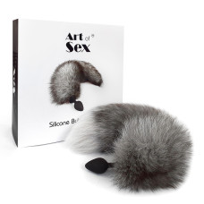 Силіконова анальна пробка «Лисячий хвостик» сірого кольору з натурального хутра, діаметр 3,4 см Art of Sex Arctic Fox Silicone, M