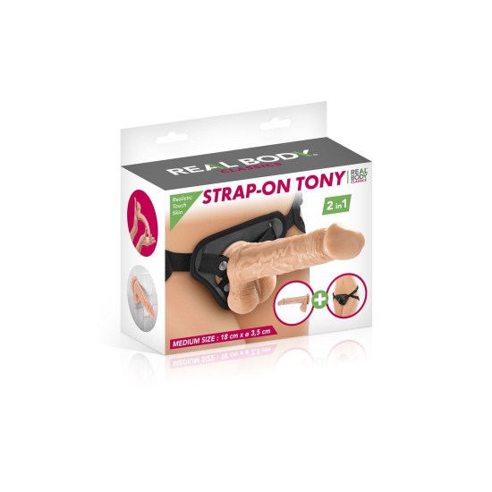 Страпон 2 в 1 (трусики і фалоімітатор), довжина 18 см, діаметр 3,5 см Real Body Tony