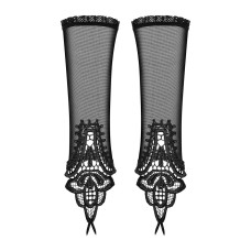 Чорні сітчасті мітенки з мереживом Obsessive Luiza Mittens Black, One Size