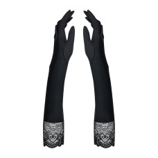 Високі рукавички з камінням і мереживом, чорні Obsessive Miamor Gloves Black