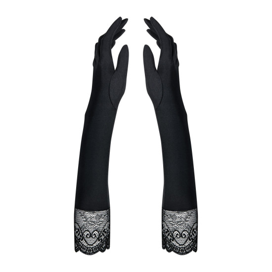 Високі рукавички з камінням і мереживом, чорні Obsessive Miamor Gloves Black