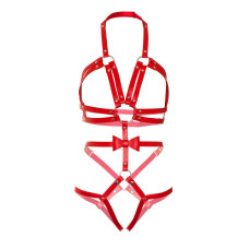 Портупея-тедді з ременів, екошкіра, червона Leg Avenue Studded O-Ring Harness Teddy Red, S
