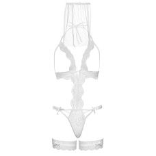 Костюм невесты с открытой грудью (тедди, вуаль, подвязка), белый Leg Avenue G-String Teddy, Veil & Garter White, One Size