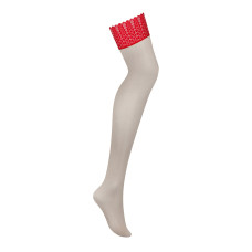 Чулки с красной резинкой, бежевые Obsessive Ingridia Stockings Beige/Red, M/L