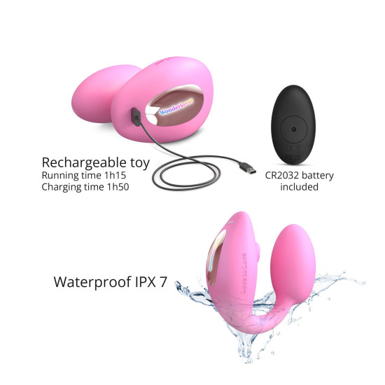 Віброяйце з вакуумною кліторальною стимуляцією, рожеве Love To Love Wonderlover Pink Passion