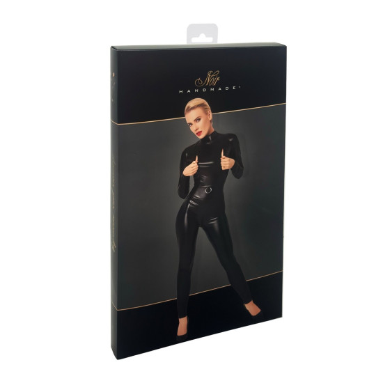 Комбинезон с молниями и кольцом, мокрый эффект Noir Handmade F319 Caged Wetlook Catsuit with Zippers and Ring, L