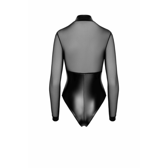 Боді з мокрої тканини і сітки з кільцями Noir Handmade F321 Edge Wetlook and Mesh Body with Rings, 3XL
