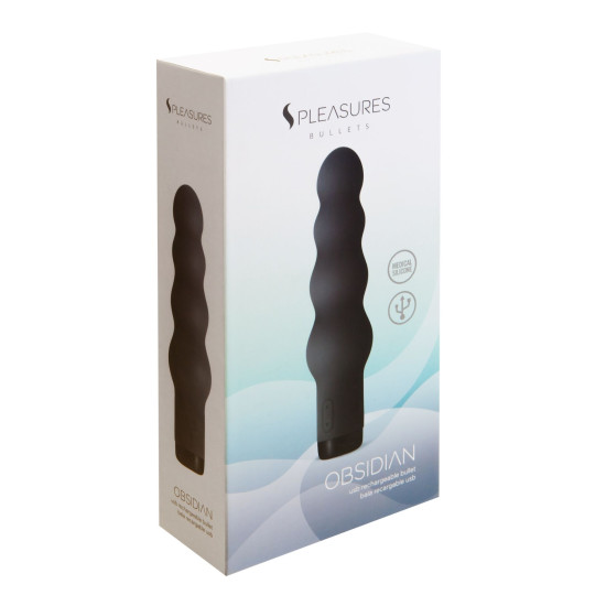 Вибратор в виде ряда шариков с диаметром 4,2 см, черный, 10 режимов S Pleasures Bullets Obsidian