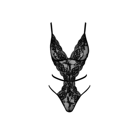 Боди из сетчатого материала с бантом и кружевами, черное Kissable French Kiss Body Black, L/XL