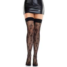 Панчохи з сітки хрест-навхрест Leg Avenue Worship Me Cross Net Thigh Highs, One Size