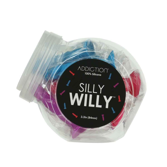 Набор силиконовых фаллоимитаторов, длина 8 см, 3 цвета, 12 шт Addiction Silly Willy Silicone Dildo, 3.3 inch