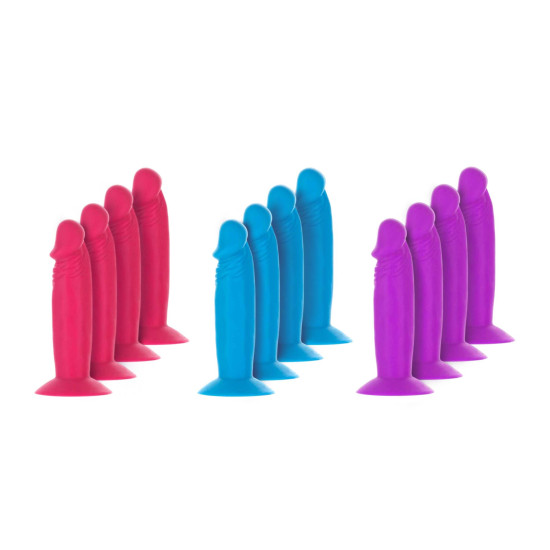 Набор силиконовых фаллоимитаторов, длина 8 см, 3 цвета, 12 шт Addiction Silly Willy Silicone Dildo, 3.3 inch