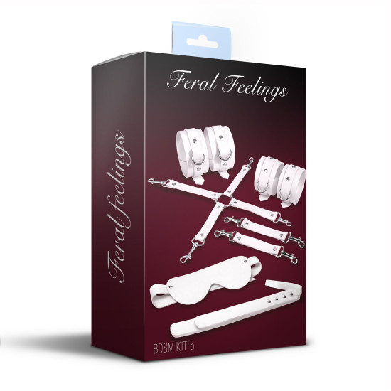 Набор для БДСМ (наручники, поножи, крестовина, маска, паддл) Feral Feelings BDSM Kit 5 White