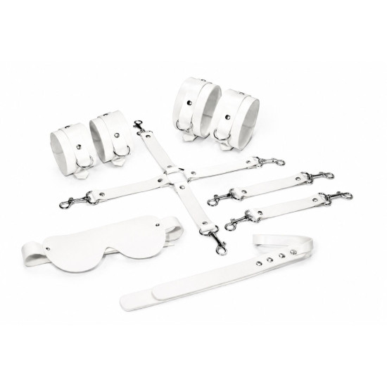 Набор для БДСМ (наручники, поножи, крестовина, маска, паддл) Feral Feelings BDSM Kit 5 White
