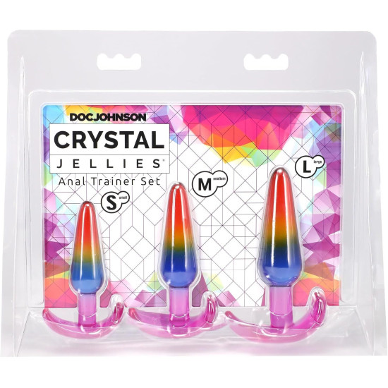 Набор анальных пробок, радужный Doc Johnson Crystal Jellies - Anal Trainer Set - Rainbow