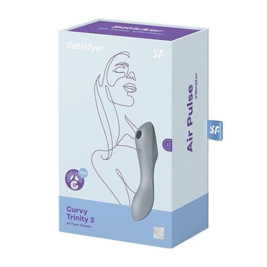 Вакуумний стимулятор з вібрацією, синьо-сірий Satisfyer Curvy Trinity 3 BlueGrey