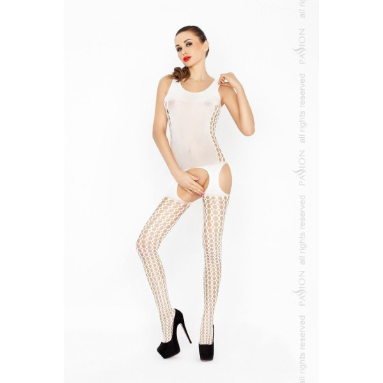 Бодистокинг-комбинезон с имитацией чулок и пояса, белый Passion BS029 White