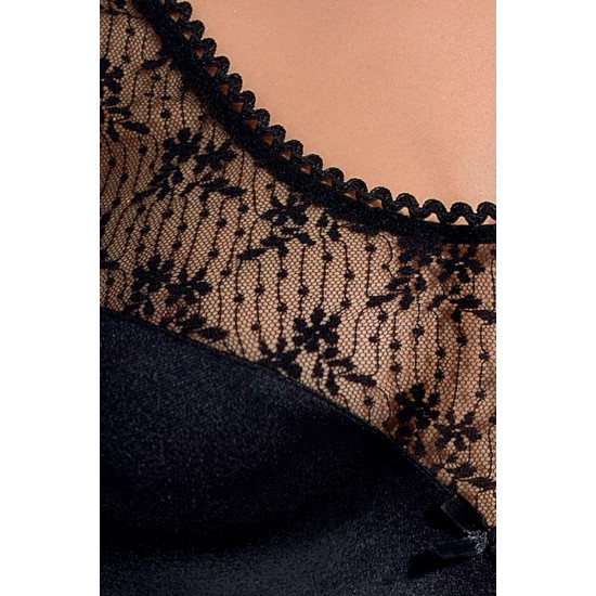 Приталенная сорочка черного цвета (трусики в комплекте) PETRA CHEMISE Passion Exclusive Black, XXL/XXXL
