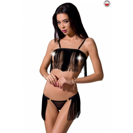 Комплект білизни (ліф з бахроми, трусики-спідниця), чорний Kassandra Set OpenBra Black Passion Exclusive, XXL/3XL