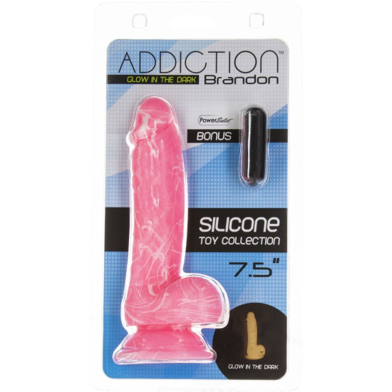 Фалоімітатор, що світиться, довжина 19 см, діаметр 3,8 см, рожевий Addiction Brandon, 7.5»