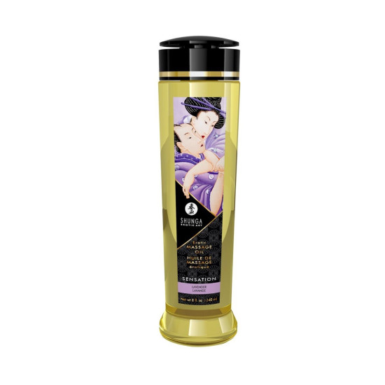 Натуральна зволожуюча масажна олія з ароматом лаванди Shunga Sensation Lavender, 240 ml