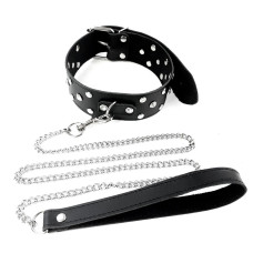 Ошейник с поводком из натуральной кожи с заклёпками, чёрный Art of Sex Jenna Collar with Leash