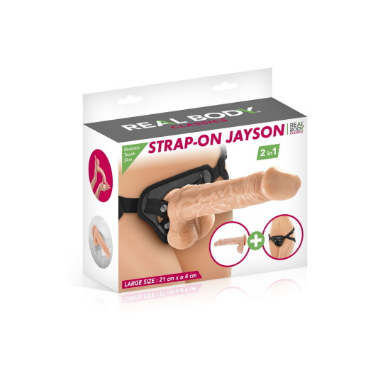 Страпон 2 в 1 (трусики и фаллоимитатор), длина 21 см, диаметр 4 см Real Body Jayson