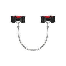 Кожаные наручники-банты с длинной цепью, чёрно-красные Obsessive A745 Cuffs