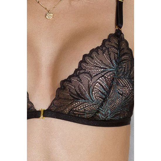 Комплект с открытым доступом (лиф, стринги, пояс для чулок), чёрный Passion Deliena Set Black, L/XL