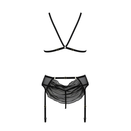 Комплект с открытым доступом (лиф, стринги, пояс для чулок), чёрный Passion Deliena Set Black, L/XL