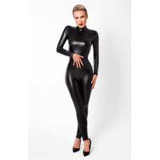 Комбінезон із блискавками і кільцем, мокрий ефект Noir Handmade F319 Caged Wetlook Catsuit with Zippers and Ring, M