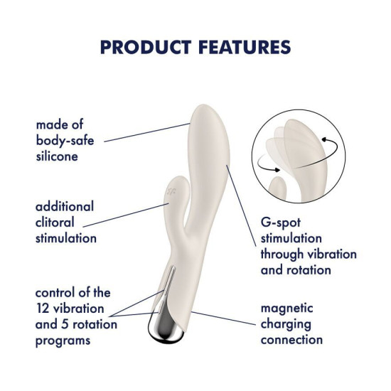Вібратор-кролик з ротацією, 3 мотори, бежевий Satisfyer Spinning Rabbit 1 Beige