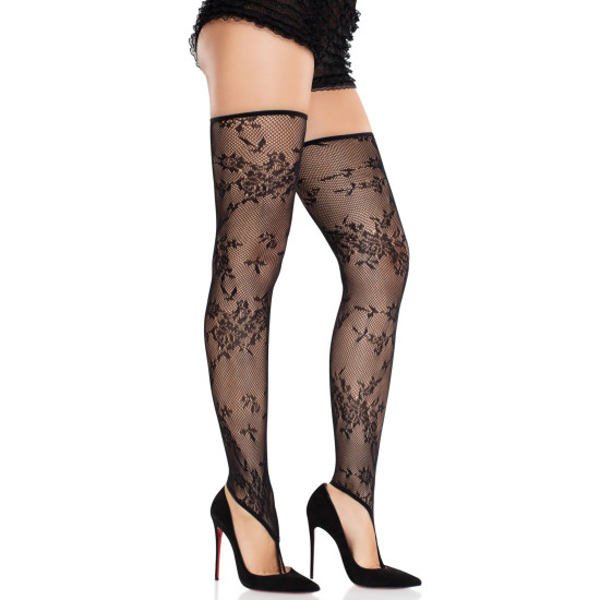Панчохи з квіткової сітки без ступні з петлею на пальці Leg Avenue Floral Net Toe Loop Footless Thigh Highs, One Size