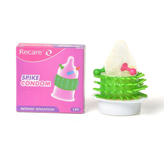 Насадка на член (презерватив з кульками та рядами шипів), рожева Recare Spike Condom Pink