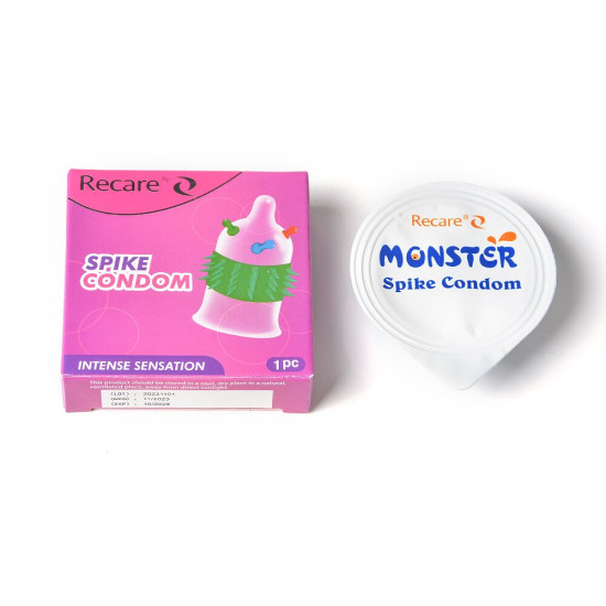 Насадка на член (презерватив з кульками та рядами шипів), рожева Recare Spike Condom Pink