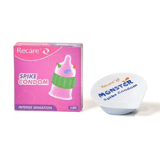Насадка на член (презерватив з кульками та рядами шипів), рожева Recare Spike Condom Pink