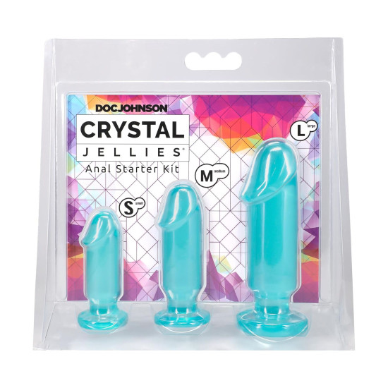 Набір анальних пробок, бірюзовий Doc Johnson Crystal Jellies - Anal Starter Kit - Teal
