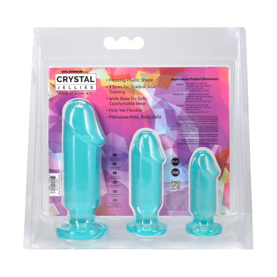 Набір анальних пробок, бірюзовий Doc Johnson Crystal Jellies - Anal Starter Kit - Teal