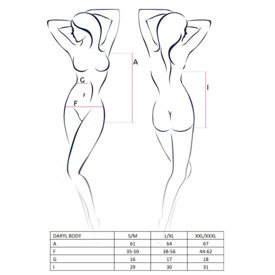 Боді з дуже глибоким декольте, чорне Daryl Body Black Passion, XXL/XXXL