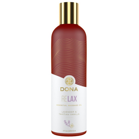 Натуральное массажное масло с ароматом лаванды и ванили DONA Relax Lavender & Tahitian Vanilla, 120 ml
