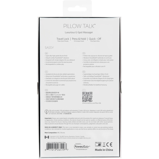 Вибратор для точки G бирюзового цвета с кристаллом Сваровски Pillow Talk Sassy Teal